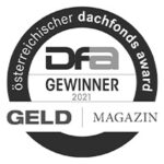 Gewinner-Auszeichnungssiegel des österreichischen Dachfonds Awards verliehen vom GELD Magazin in schwarz-weiß.